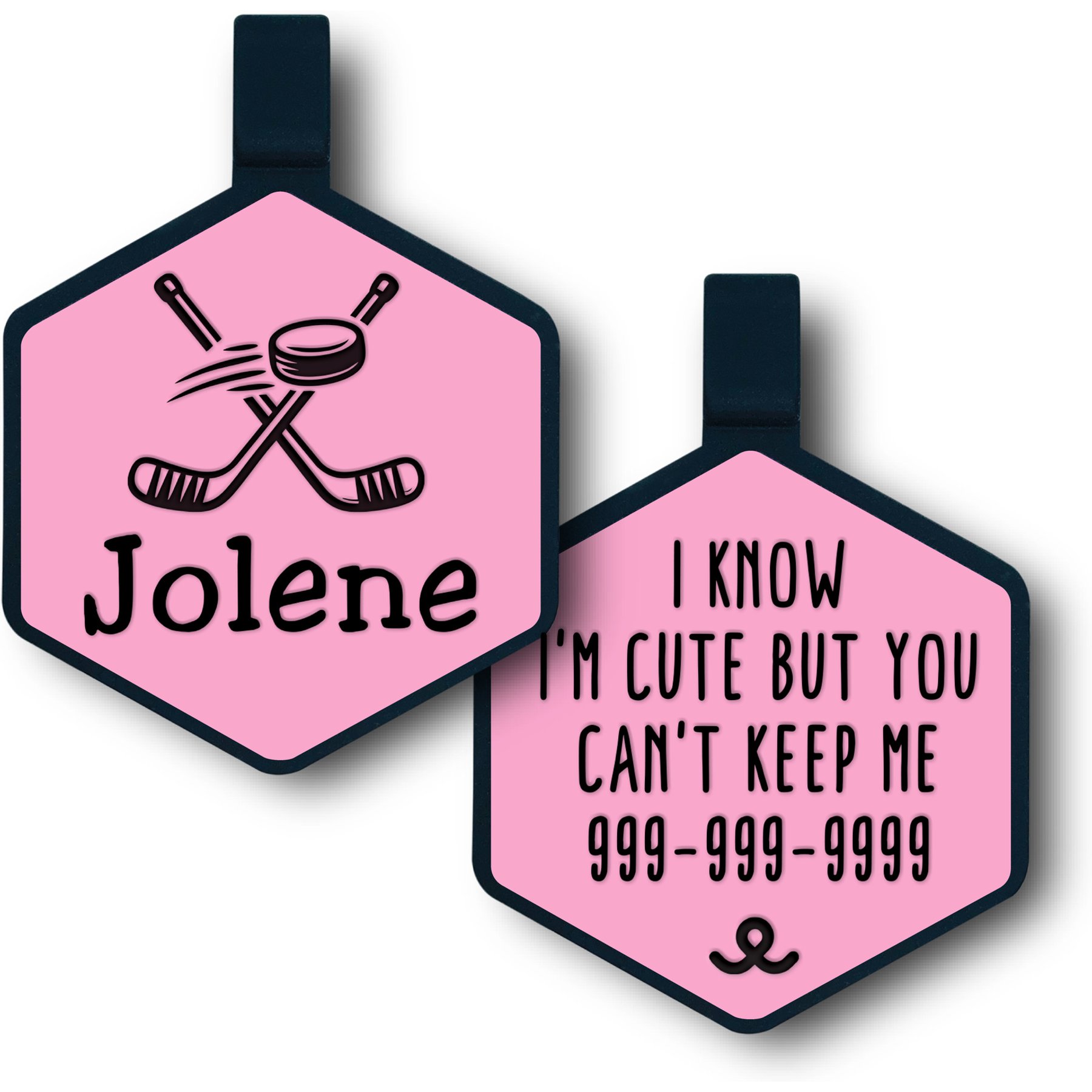 Besties Slapshot Hockey Jingle-Free Silicone Dog ID Tag, Blush