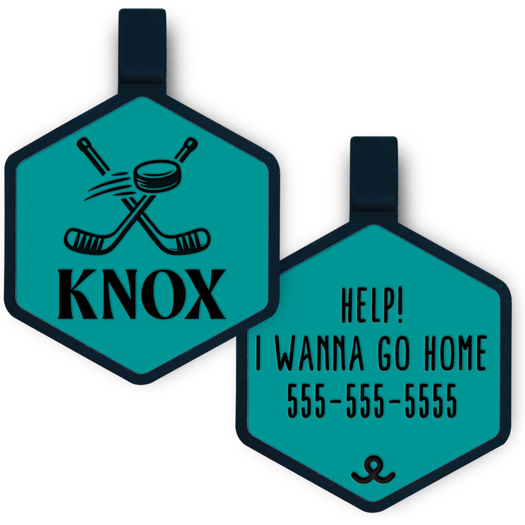 Besties Slapshot Hockey Jingle-Free Silicone Dog ID Tag, Turquoise