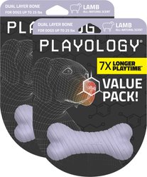 Playology Lamb Scented Dual Layer Bone Dog Toy, Small, 2 count