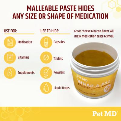 Show full view: Pet MD Wrap-A-Pill Cheese & Bacon Flavor Pill Paste, 4.2-oz jar slide 3 of 9
