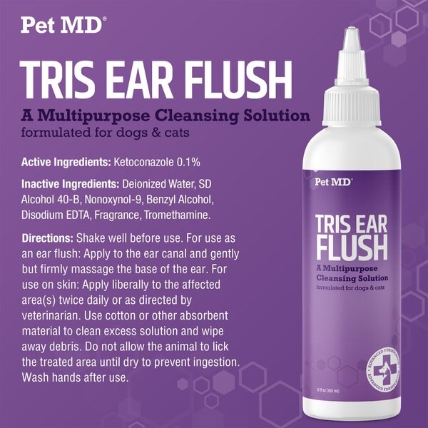 Pet MD Tris Flush Dog & Cat Ear Cleaner, 12-fl oz bottle