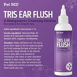 Pet MD Tris Flush Dog & Cat Ear Cleaner, 12-fl oz bottle