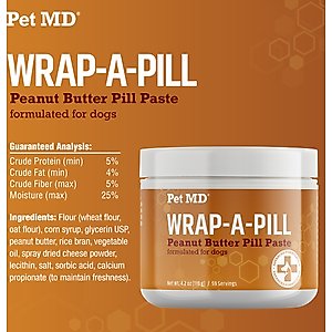 Pet MD Wrap-A-Pill Peanut Butter Flavored Pill Paste Nutritional Supplement for Dogs & Cats, 4.2-oz tub