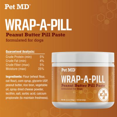 Show full view: Pet MD Wrap-A-Pill Peanut Butter Flavored Pill Paste Nutritional Supplement for Dogs & Cats, 4.2-oz tub slide 7 of 9