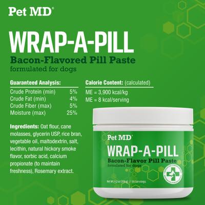 Show full view: Pet MD Wrap-A-Pill Bacon Flavor Pill Paste Dog & Cat Supplement, 4.2-oz tub slide 7 of 9