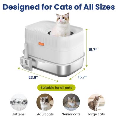 Show full view: PawsPik Stainless Steel Top Entry Cat Litter Box & Scooper, Gray, X-Large slide 9 of 11