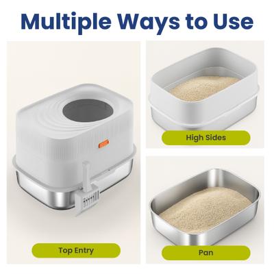 Show full view: PawsPik Stainless Steel Top Entry Cat Litter Box & Scooper, Gray, X-Large slide 3 of 11