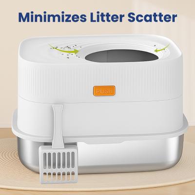 Show full view: PawsPik Stainless Steel Top Entry Cat Litter Box & Scooper, Gray, X-Large slide 5 of 11