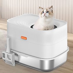 PawsPik Stainless Steel Top Entry Cat Litter Box & Scooper, Gray, X-Large