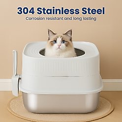 PawsPik Stainless Steel Top Entry Cat Litter Box & Scooper, Gray, X-Large slide 2 of 9