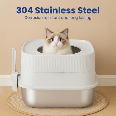 Show full view: PawsPik Stainless Steel Top Entry Cat Litter Box & Scooper, Gray, X-Large slide 2 of 11