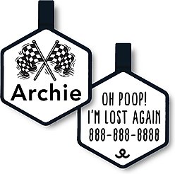 Besties Mini Speed Zone Racing Jingle-Free Silicone Dog ID Tag, White