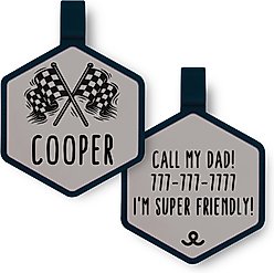 Besties Speed Zone Racing Jingle-Free Silicone Dog ID Tag, Grey
