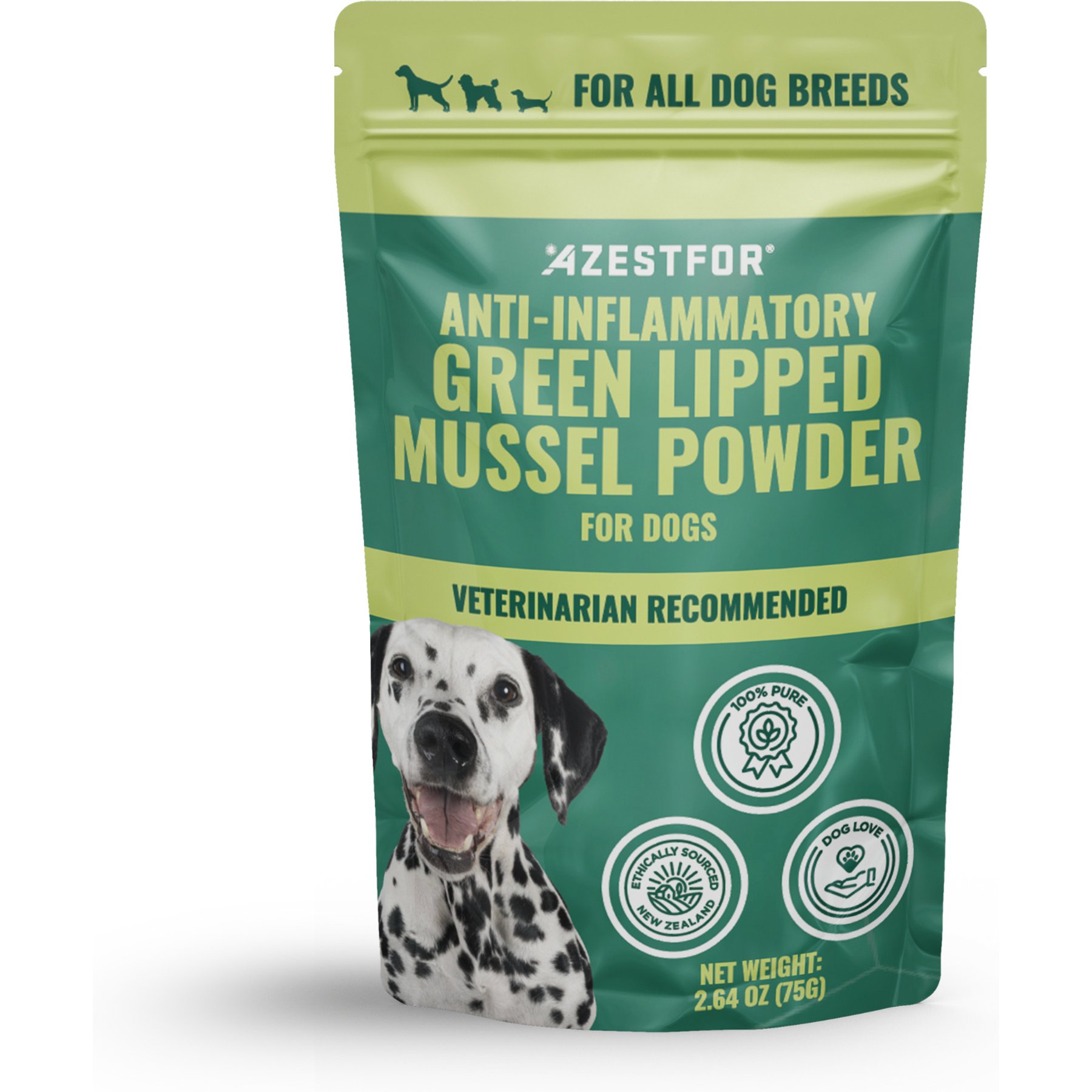 Azestfor Anti-Inflammatory Green Lipped Mussel Powder Supplement for Dogs, 2.64-oz bag