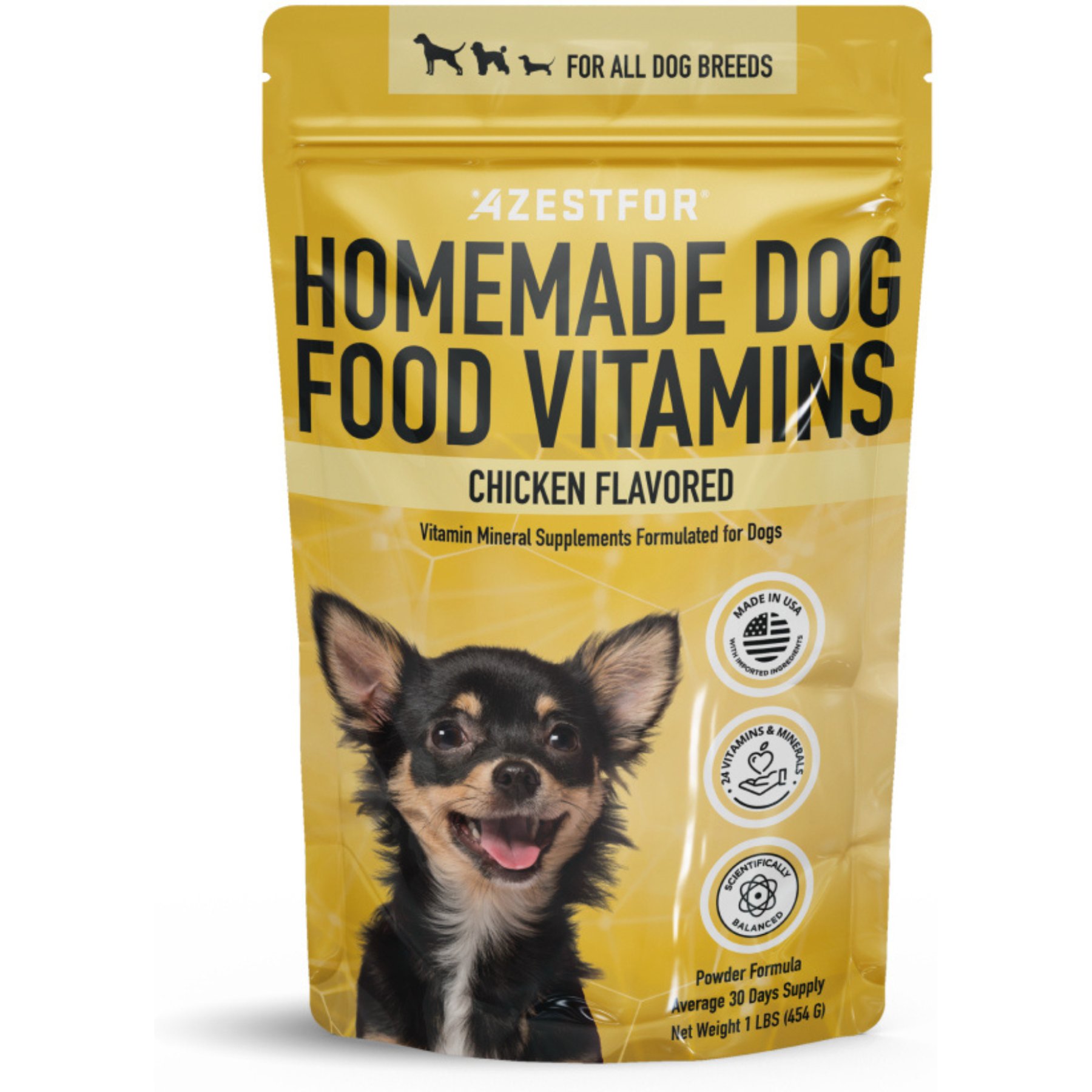 Azestfor Homemade Dog Food Chicken Flavored Powder Vitamins for Dogs, 1-lb bag