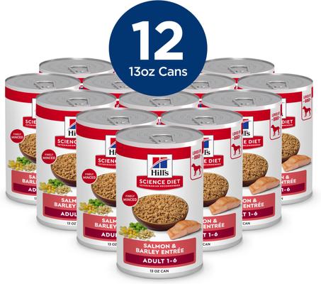 Show full view: Hill's Science Diet Adult Salmon & Barley Entree Minced Canned Wet Dog Food, 13-oz can, 12 count slide 3 of 11