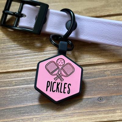Show full view: Besties Paddle Battle Pickleball Jingle-Free Silicone Dog ID Tag, White slide 3 of 10