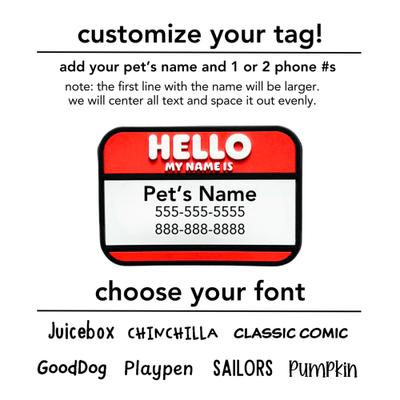 Show full view: Besties Hello My Name Is Personalized Silicone Slide-On Dog & Cat ID Tag, Red slide 3 of 7