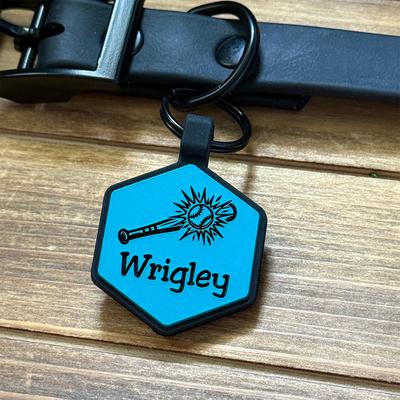 Show full view: Besties Play Ball Baseball Jingle-Free Silicone Dog ID Tag, White slide 3 of 10