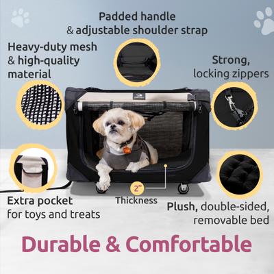 Show full view: PetLuv Premium Rolling Soft-Sided Cat & Dog Carrier on Wheels, Black, Large slide 4 of 11