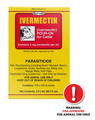 Show full view: Durvet Ivermectin Pour-On for Cattle, 5mg/mL, 2.5-L slide 1 of 1