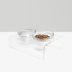 Hiddin Clear Glass Slant Double Dog Bowl, 2-cup