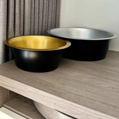 Show full view: Hiddin Double Glam Dog Bowl, Black/Gold, Medium slide 3 of 4