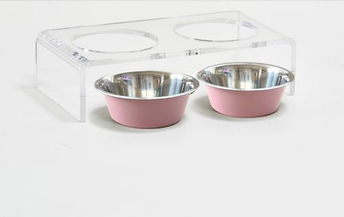 Show full view: Hiddin Clear Double 2-Tone Dog Bowl, Pink, Small slide 5 of 5