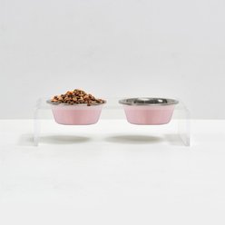 Hiddin Clear Double 2-Tone Dog Bowl, Pink, Small