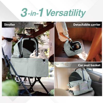 Show full view: Ibiyaya Tinker Detachable Dog Stroller, Sage Green, Small slide 3 of 10