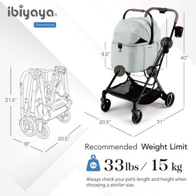 Show full view: Ibiyaya Tinker Detachable Dog Stroller, Sage Green, Small slide 9 of 10
