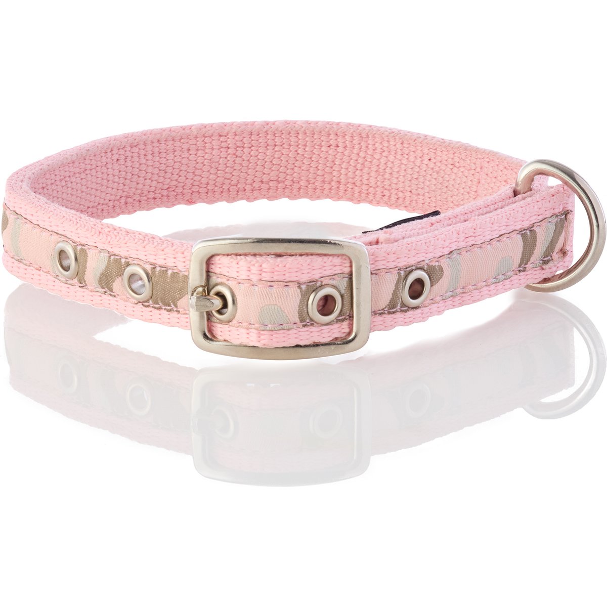 Pet Passion Remy Recycled Ribbon Dog Collar, Pink Camo, Small: 11 to 14-in neck, 1-in wide