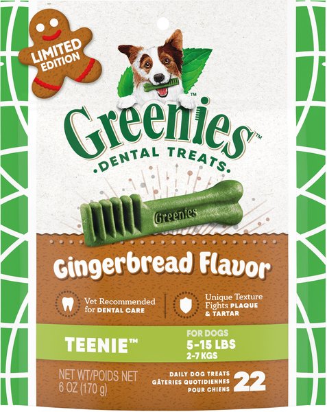 Show full view: Greenies Teenie Gingerbread Flavor Dental Dog Treats, 6-oz, 22 count slide 1 of 10