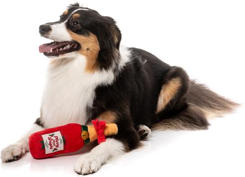 Show full view: FuzzYard Christmas Merry & Bright Chompagne Dog Toy, Red slide 3 of 5