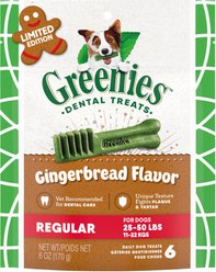 Greenies Regular Gingerbread Flavor Dental Dog Treats, 6-oz, 6 count