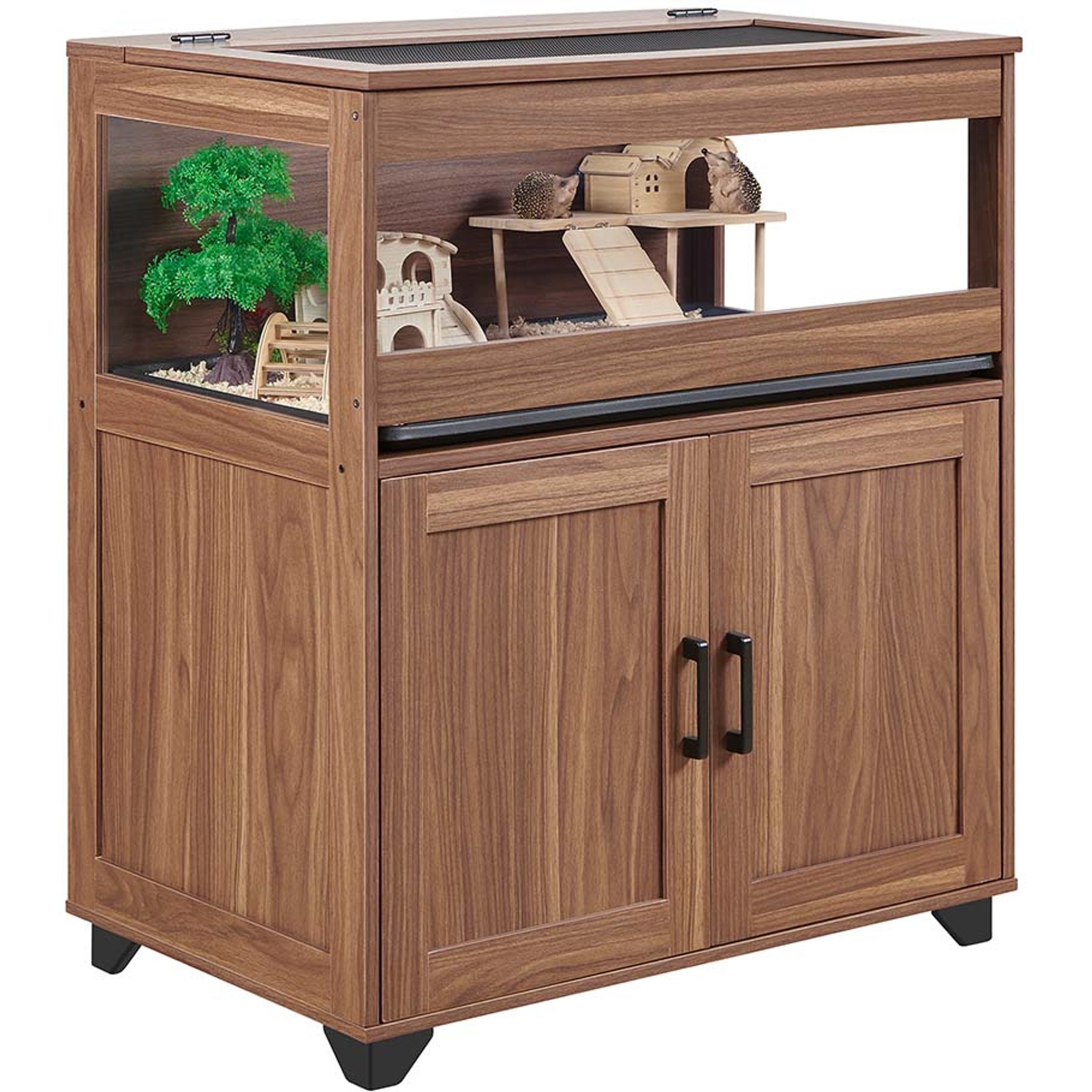 Unipaws Storage Cabinet Lift Top Hamster Cage, Walnut