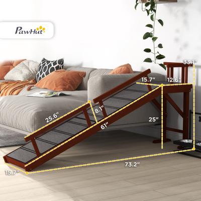 Show full view: PawHut Non Slip Dog Ramp, Brown, 73-in slide 3 of 10