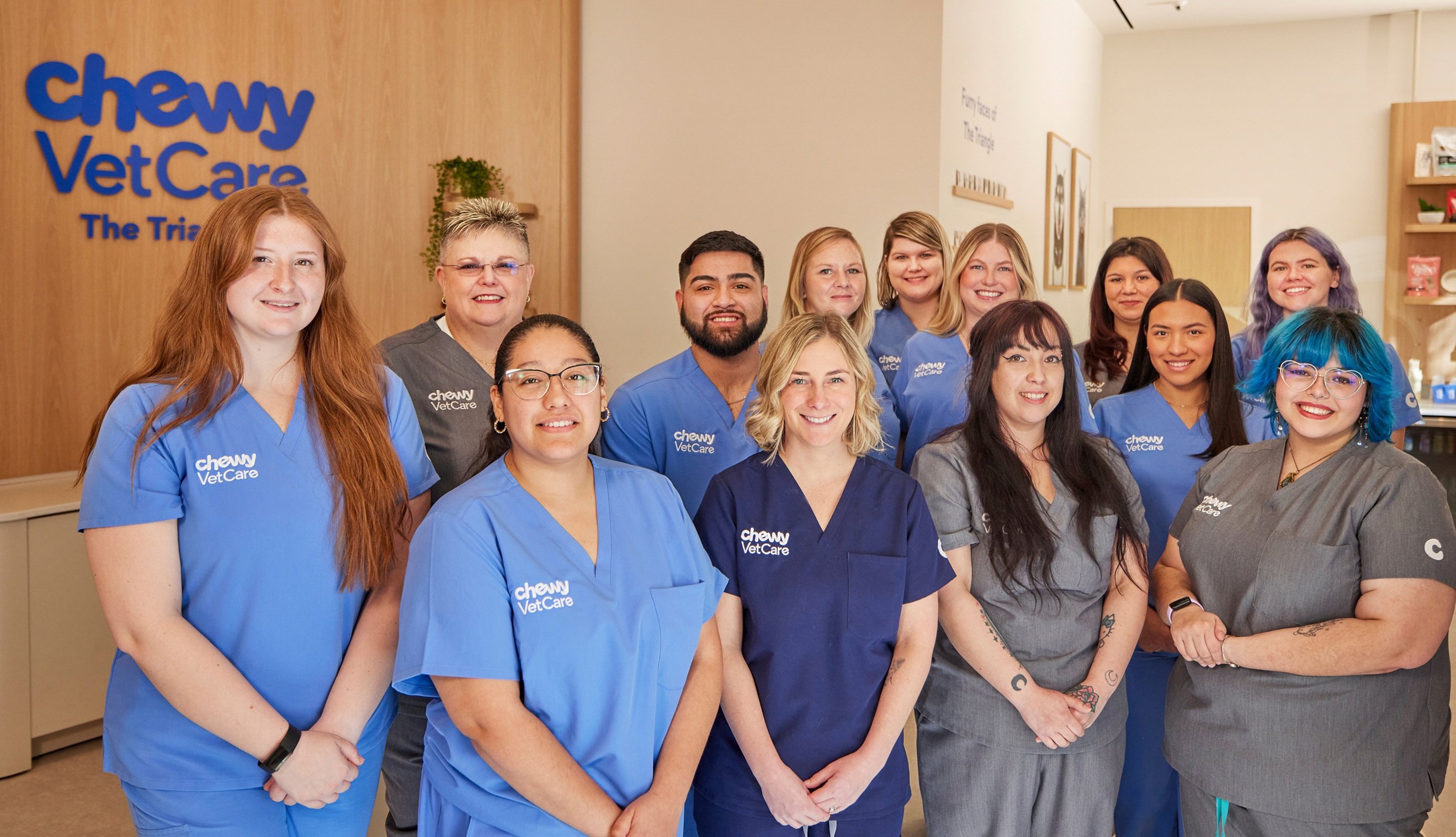 Members of the Chewy Vet Care Triangle care team gathered in the clinic