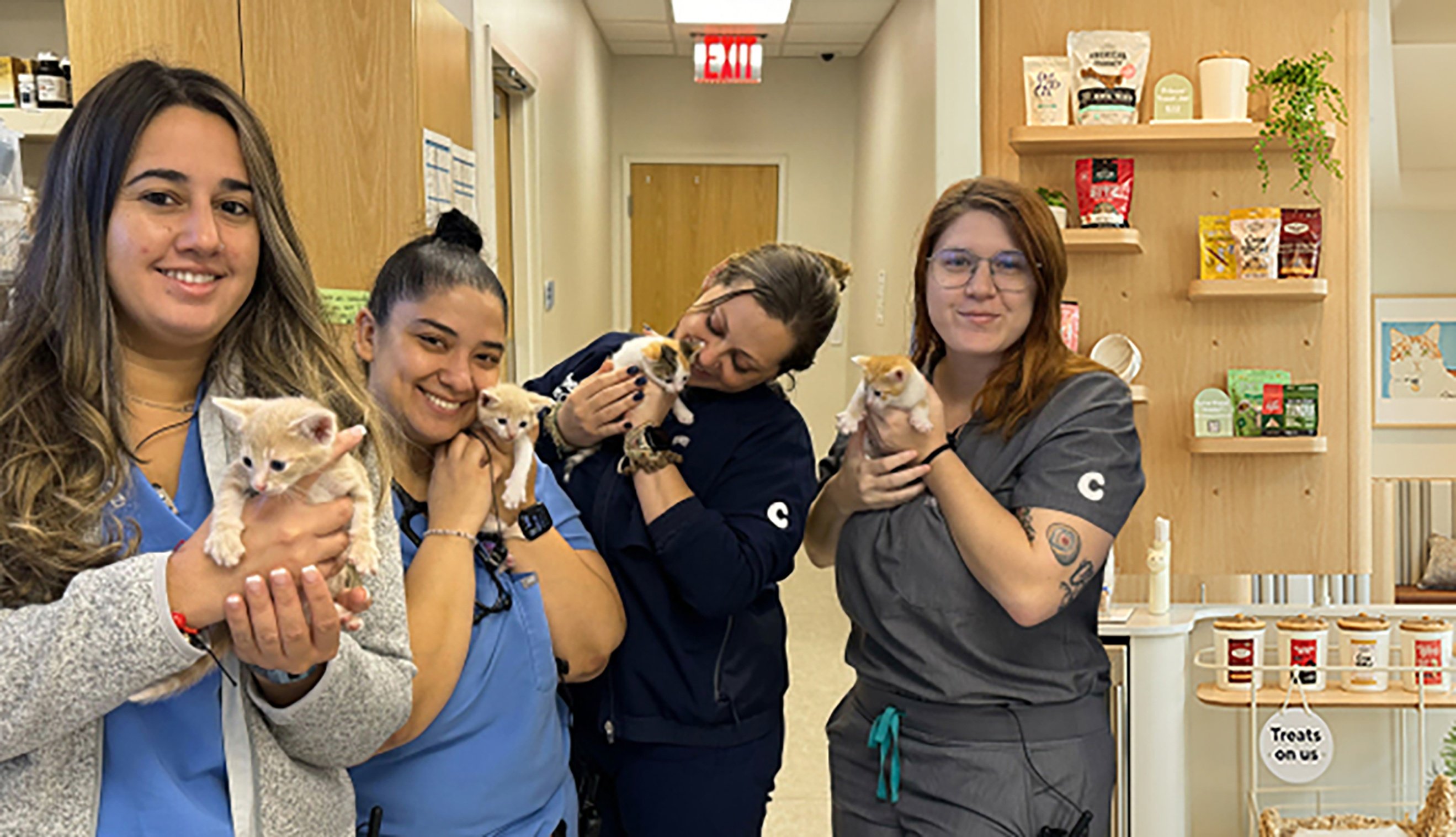Members of the Chewy Vet Care Plantation care team gathered in the clinic