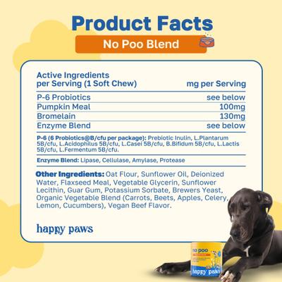 Show full view: Happy Paws No Poo Soft Chews Supplement for Dogs, 100 count slide 8 of 10