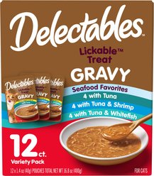 Hartz Delectables Lickable Treat Gravy Seafood Variety Lickable Cat Treats, 1.4-oz pouch, 12 Count