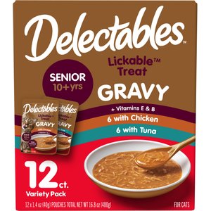 Hartz Delectables Gravy Senior 10+ Variety Lickable Cat Treats, 1.4-oz pouch, 12 count