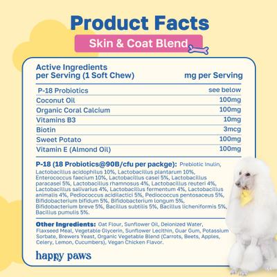 Show full view: Happy Paws Skin & Coat Soft Chews Supplement for Dogs, 100 count slide 8 of 10