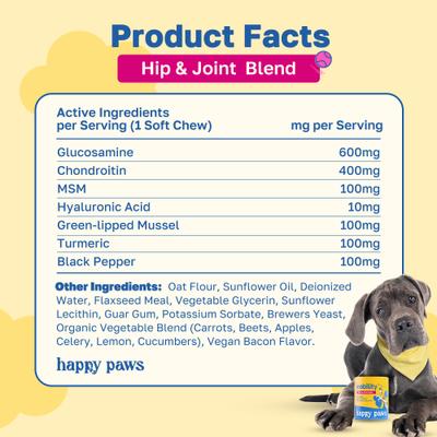 Show full view: Happy Paws Hip & Joint Soft Chews Supplement for Dogs, 100 count slide 8 of 10