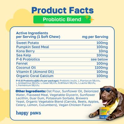 Show full view: Happy Paws Probiotic Soft Chews Supplement for Dogs, 100 count slide 8 of 10