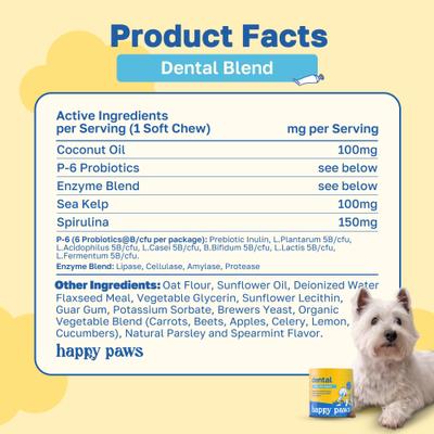 Show full view: Happy Paws Dental Health Soft Chews Supplement for Dogs, 100 count slide 8 of 9