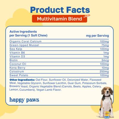 Show full view: Happy Paws 10 in 1 Multivitamin Soft Chews Supplement for Dogs, 100 count slide 8 of 10
