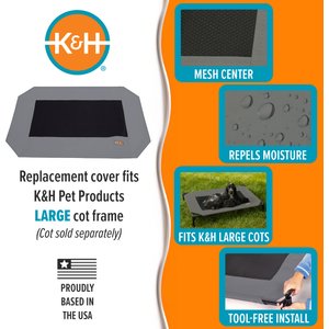 K&H Pet Products Original Pet Cot Replacement Dog Bed Cover, Gray, Large