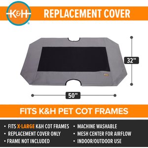 K&H Pet Products Original Pet Cot Replacement Dog Bed Cover, Gray, X-Large
