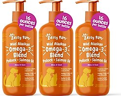 Zesty Paws Wild Alaskan Omega-3 Salmon Oil Liquid Skin & Coat Supplement for Dogs & Cats, 16-fl oz bottle, bundle of 3